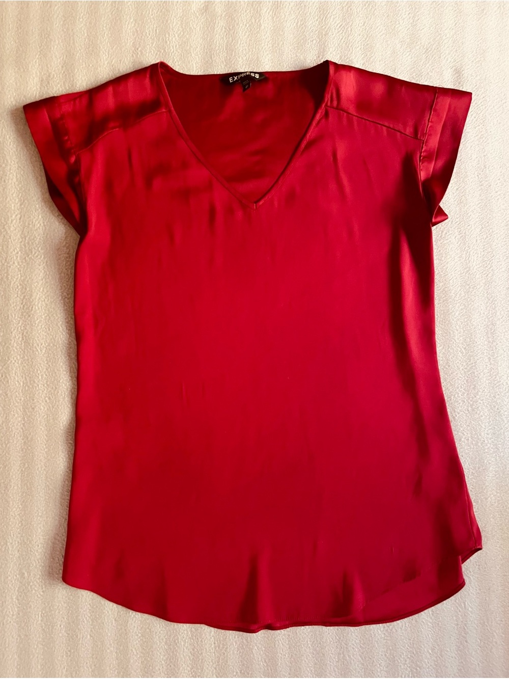 Express Crimson V-Neck Cap Sleeve Blouse